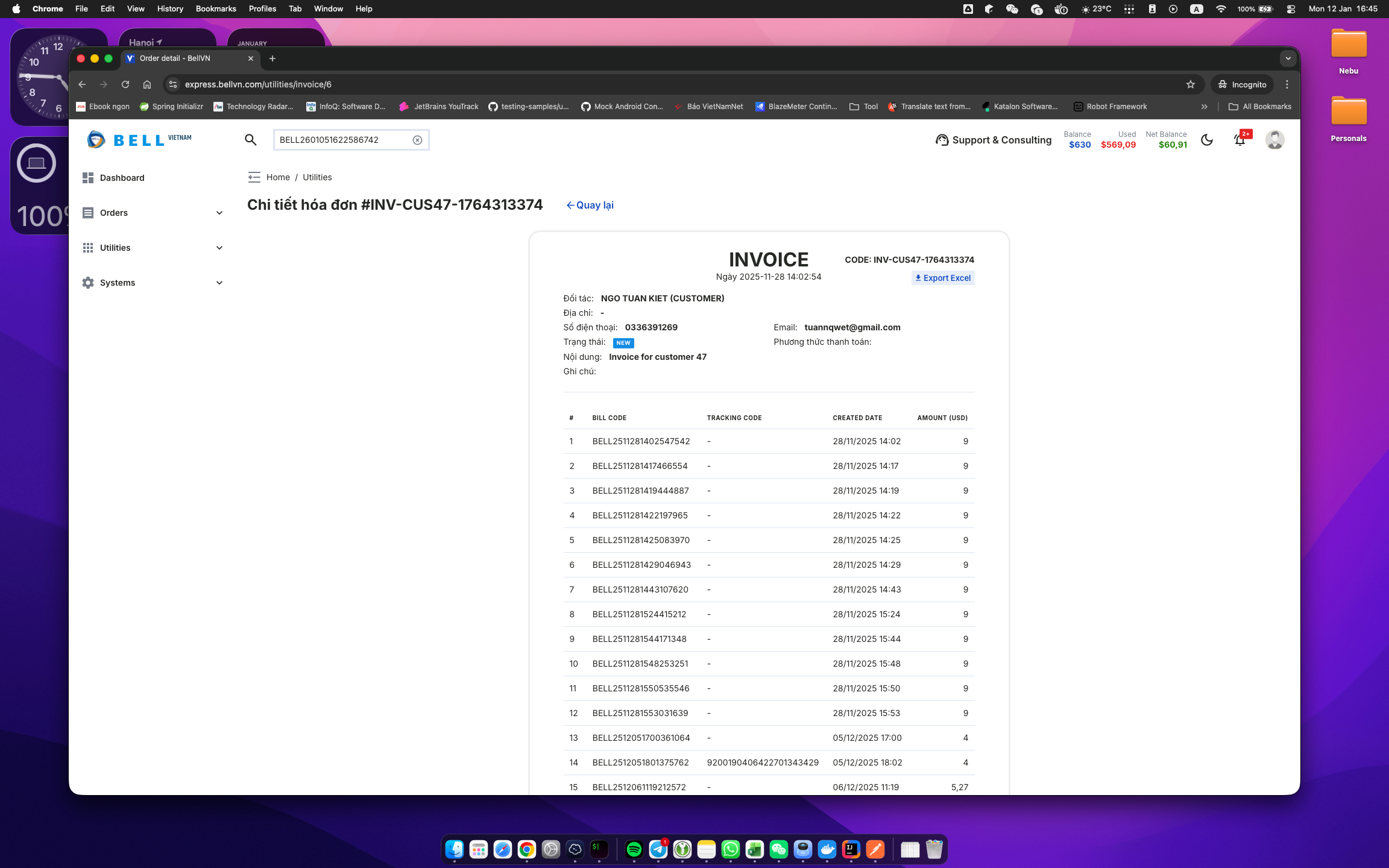 Hóa đơn khách hàng